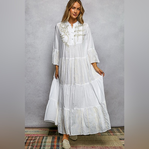 POL Dresses & Skirts - POL Embroidered Floral Tiered Maxi Dress